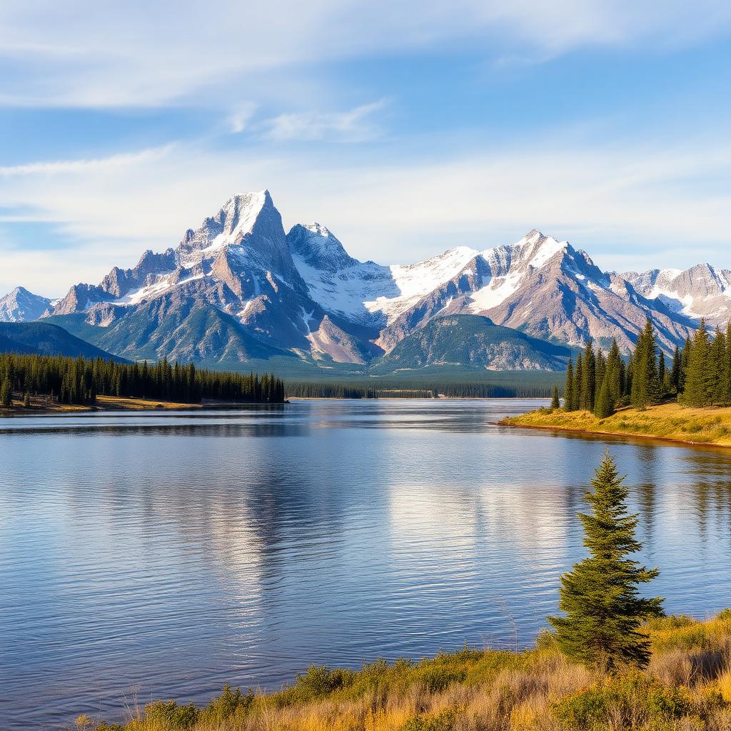 Alpine lake below a snow-capped range