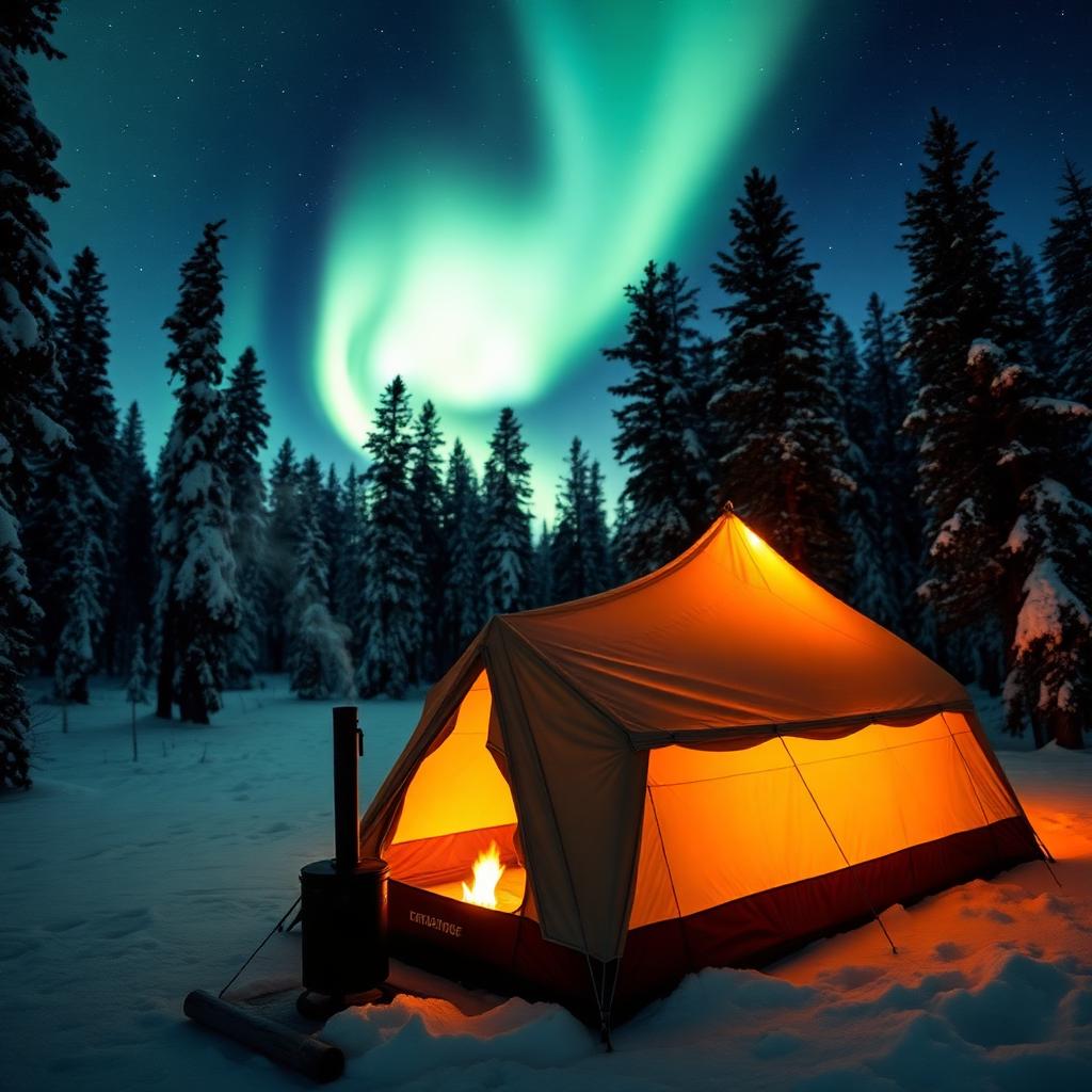 Winter camp in snowy forest country