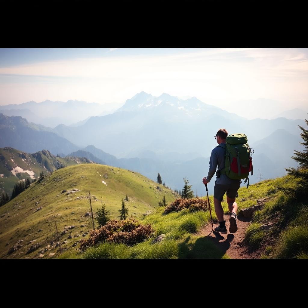 Backpacker on a high ridge trail